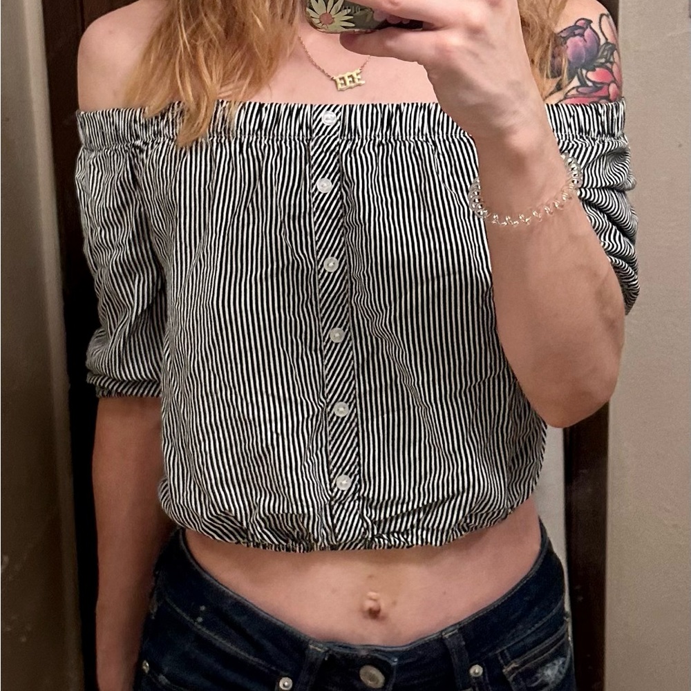 Black & White striped off shoulder blouse